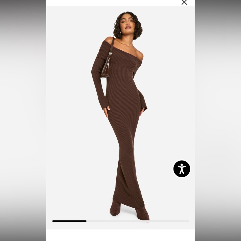 Boohoo Chocolate One-Shoulder Dress